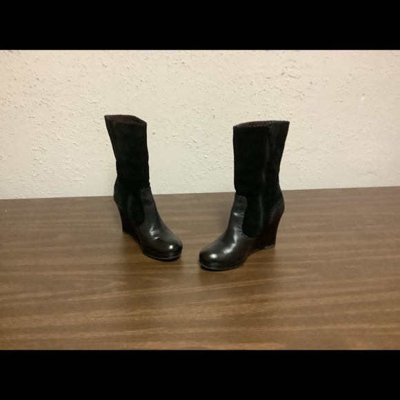 Vintage Suede and leather platform wedge heel boots 3.25” - Picture 7 of 12